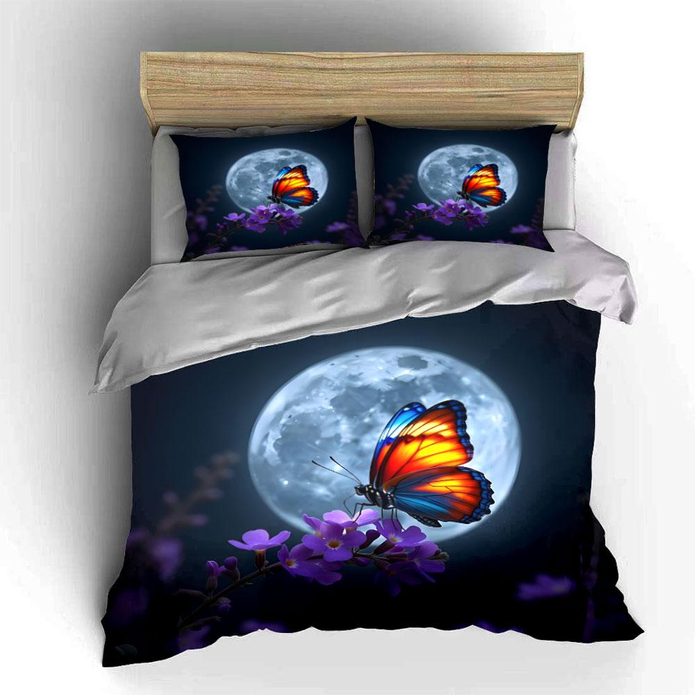 Butterfly rests beneath moonlight Print Bedding Set 1 Duvet Cover 2 Pillowcases for Adult and Children Luxury Gift Full Size