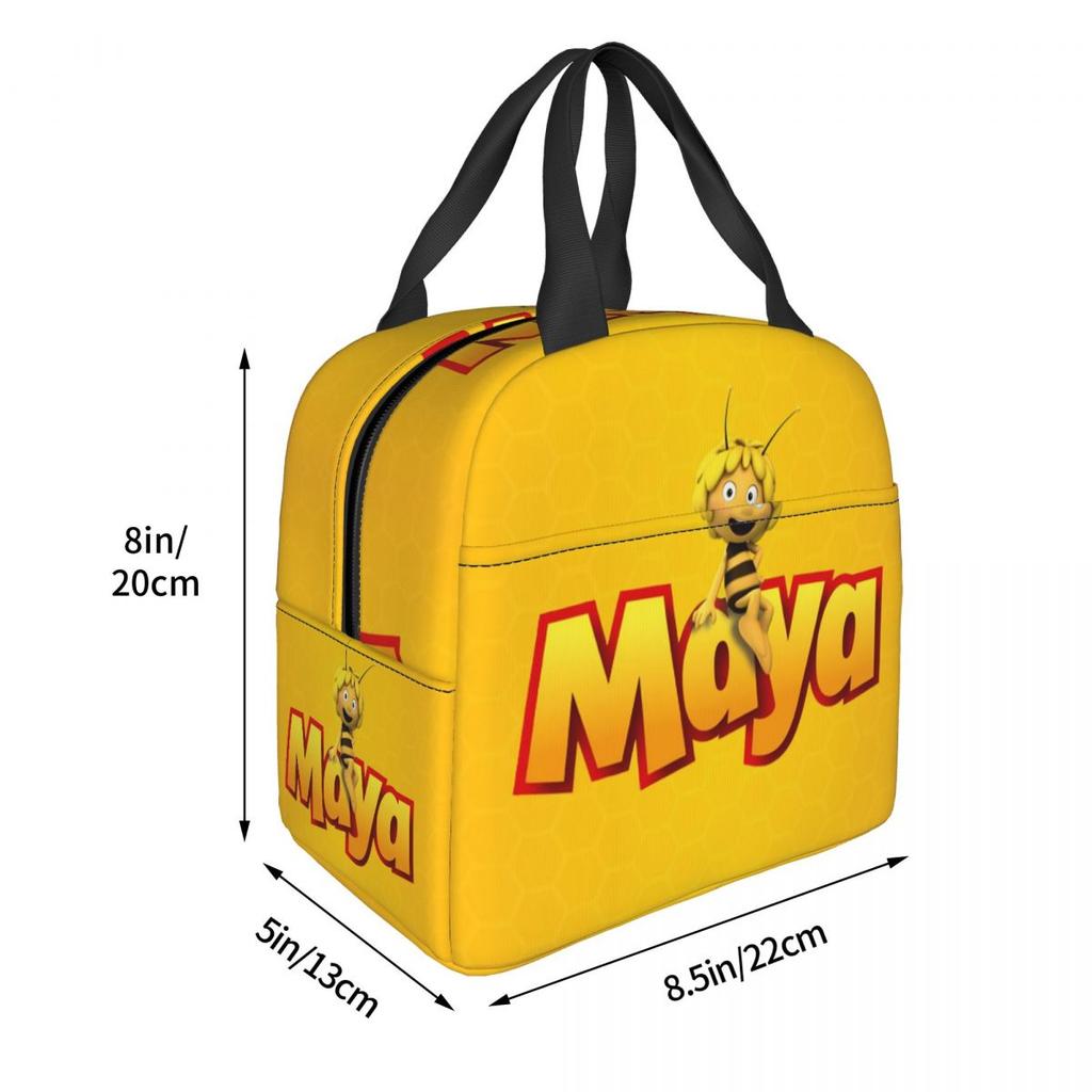 Maya The Bee With Flowers Cartoon Insulated Lunch Bag For Picnic Storage Food Boxes Portable Cooler Thermal Lunch Boxes