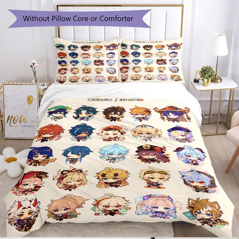 3pcs Duvet Cover Set (1*Duvet Cover + 2*Pillowcase, Without Core), Genshin Impact Print Soft All‑Season Bedding Set, Home Bedroom Decor Gift