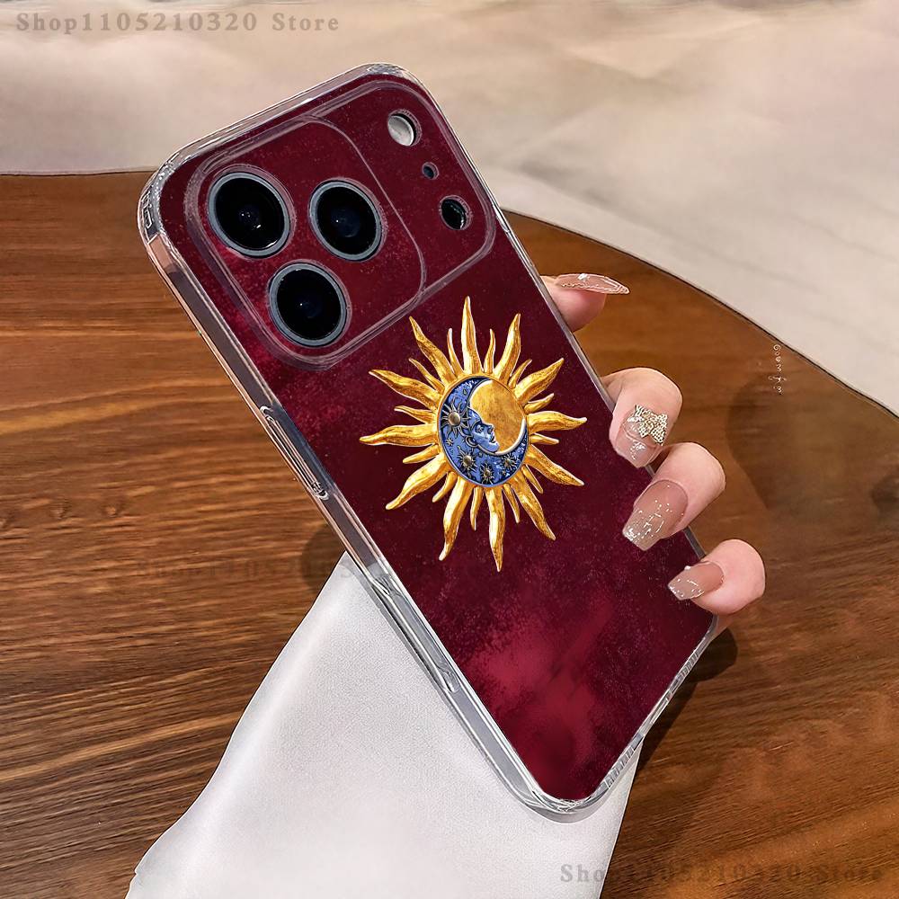 Aesthetic Print Sun Moon Phone Case For iPhone 17,16,15,14,13,12,11 Pro,Max,Plus,XR,Mini,E Clear Full-coverage Soft Cover