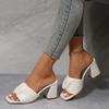 Fashion Concise Square Toe Slippers Women 2025 Summer Square High Heels Wrinkled Decoration Slides Women Slip On Plus Size Daily Shoes