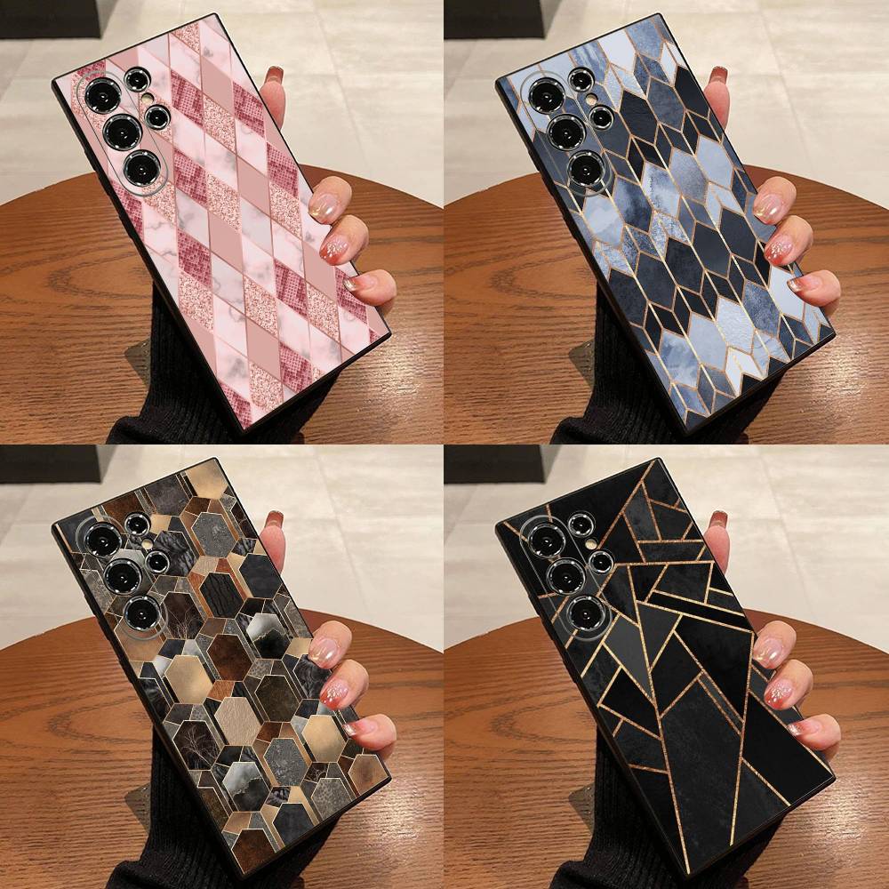 Marbled Pattern For Samsung Galaxy S25 S24 S23 Ultra S22 S21 Plus S20 Black Soft Silicone Protective Case
