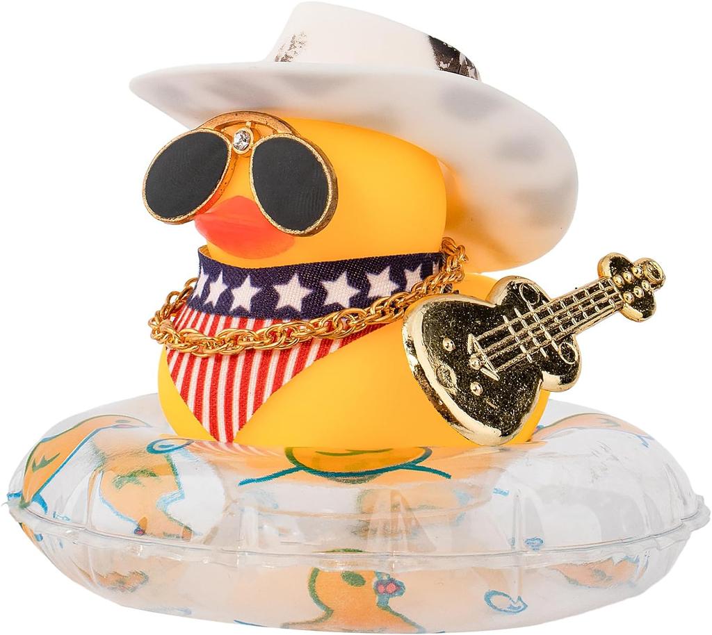 Car Duck Ornament Dashboard Decorations For Car Rubber Accessories With Sunglasses Hat Necklace Swim Ring And Mini Musical Instr