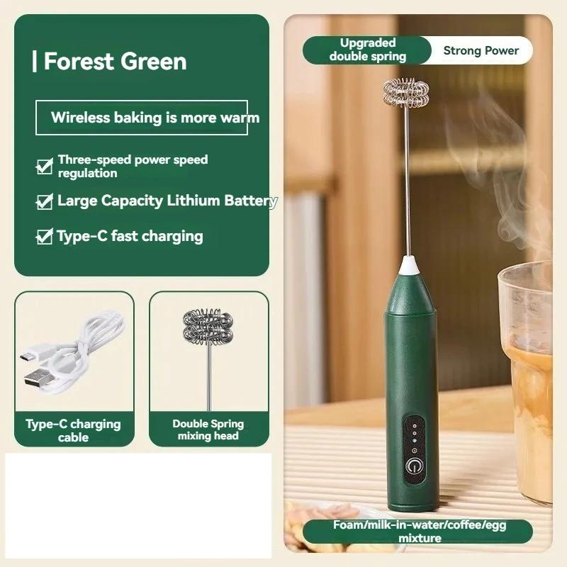 3-Speed Rechargeable Electric Milk Frother Double Whisk Handheld Coffee Foamer Drink Whisk for Lattes Matcha Hot Chocolate Egg