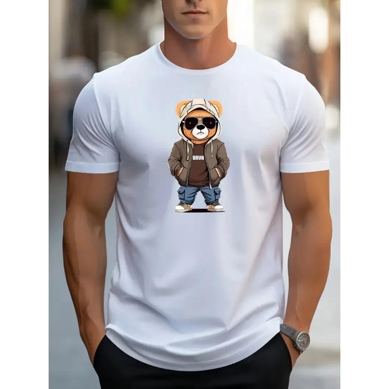 Men's Streetwear-Inspired Cartoon Bear T-Shirt | Versatile Crew Neck | Summer-Ready Short Sleeves | Trendy Casual Wear T-Shirts Men’s