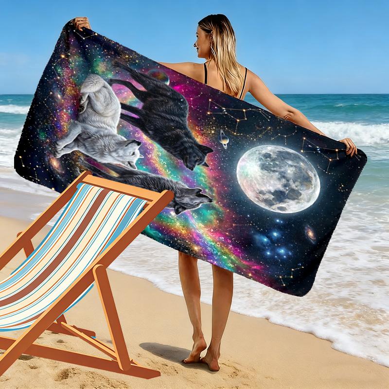 Wolf Art Print Beach Towel, Large Soft Quick Dry Towel for Beach Camping Swimming