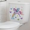 Playful Unicorn and Butterflies Hand Painted Toilet Sticker Waterproof Self-Adhesive Removable Decal for Bathroom WC Home Decor