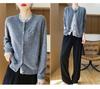 Women's 100% Wool Cardigan, Fake Two-Piece, Slimming Round Neck, Lazy Style Sweater Coat for Spring & Autumn