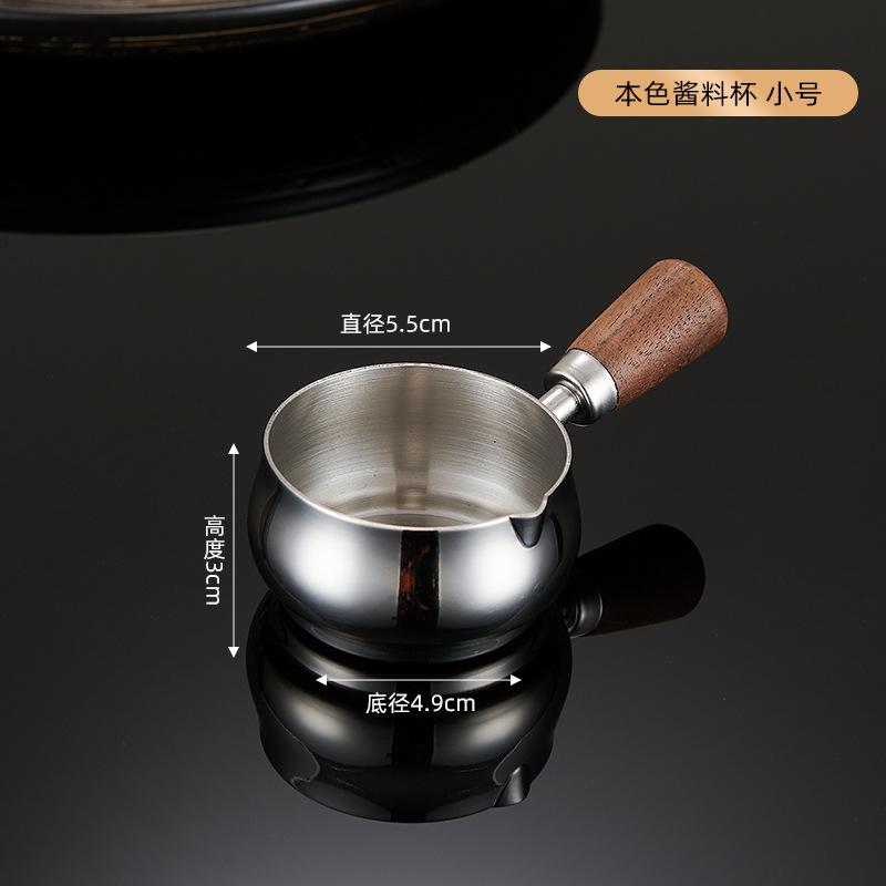 Tazzina per Salsa in Acciaio Inossidabile 304 con Manico Sottotazza Manico in Legno Bistecca Pepe Nero Salsa di Pomodoro Sottotazza Salsa per Snack Coreani