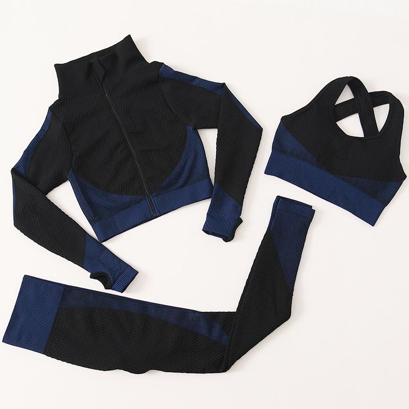 Women's Seamless High Waist 3-Piece Fitness Set – Breathable Yoga & Running Sportswear