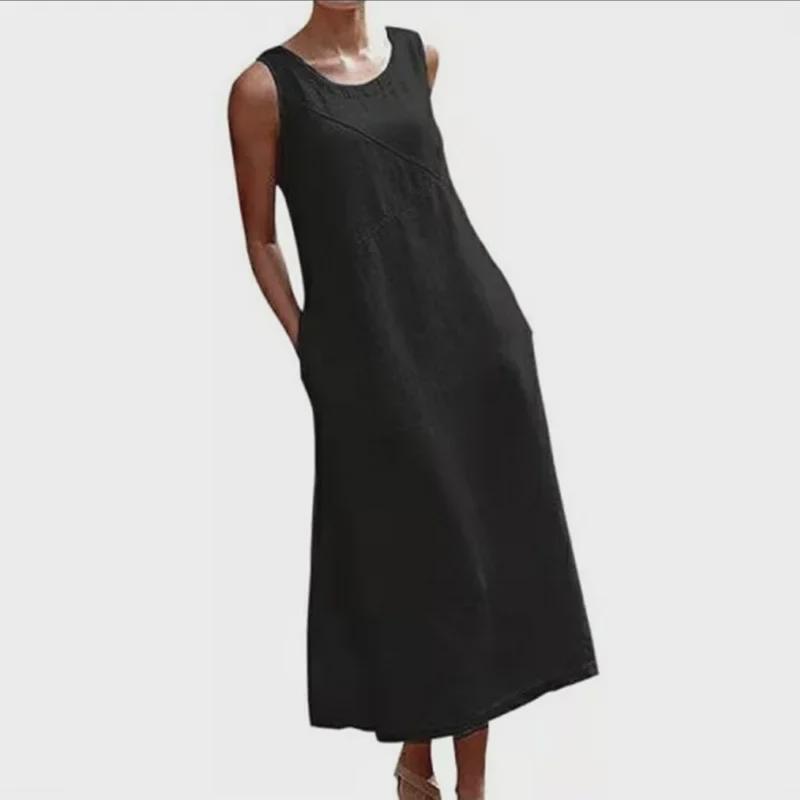 2023 Frühling/Sommer Übergröße Damen Baumwolle Leinen Ärmelloses Kleid - Locker, Schlankmachend, Bestseller