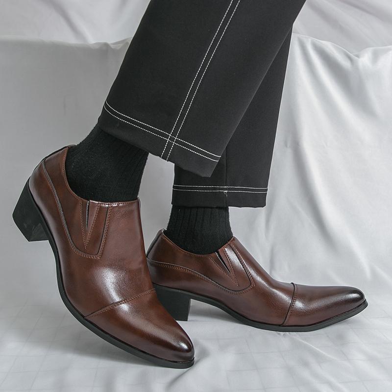 Black/Brown High-heeled Men's Shoes High-quality Dress Shoes Leather Non-slip Business Party Wedding Height Increase Men Loafers