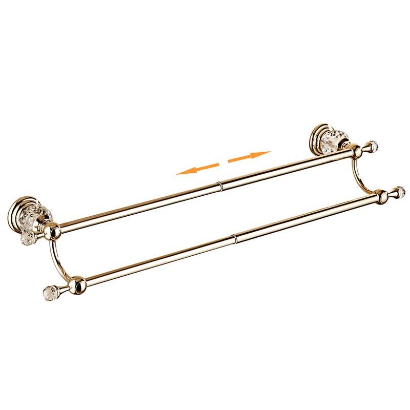 Crystal Chrome Towel Holder Double, Adjustable Gold Towel Bar 13 To 25 Inch, Towel Rack Rail for Bathroom Wall Mounted EL85424D