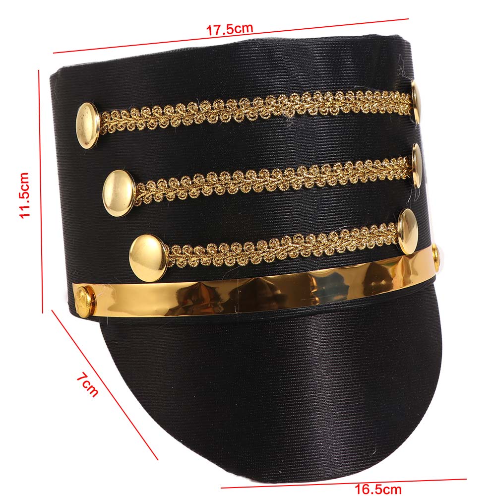 Cosplay Show Tambourmajor Meistermützen Goldene Zierleisten Soldatenmütze Marschkapellenmütze Halloween