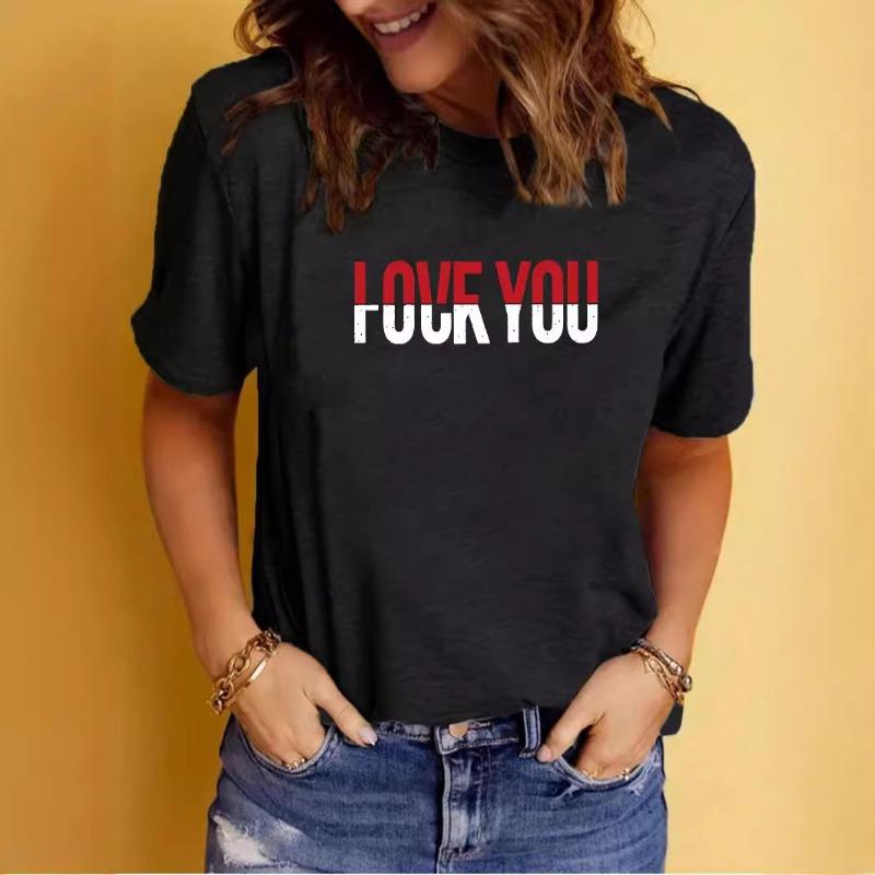 Summer Women's Letter Pattern Printed Pure Cotton Round Neck Short Sleeved T-shirt Casual Fashionable T-Shirts Women’s