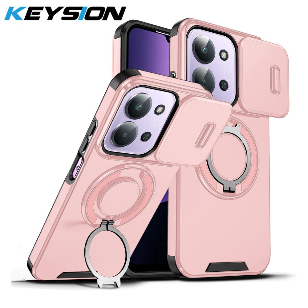 KEYSION 360° Ring Stand Phone Case for Redmi 15C 171mm 173mm Slide Camera Protection Magnetic Shockproof Cover for Xiaomi POCO C85