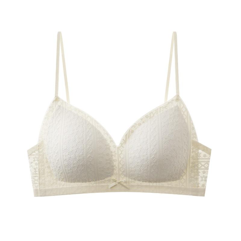 White Lace Triangle Cup Wireless Bra with Adjustable Thin Straps M