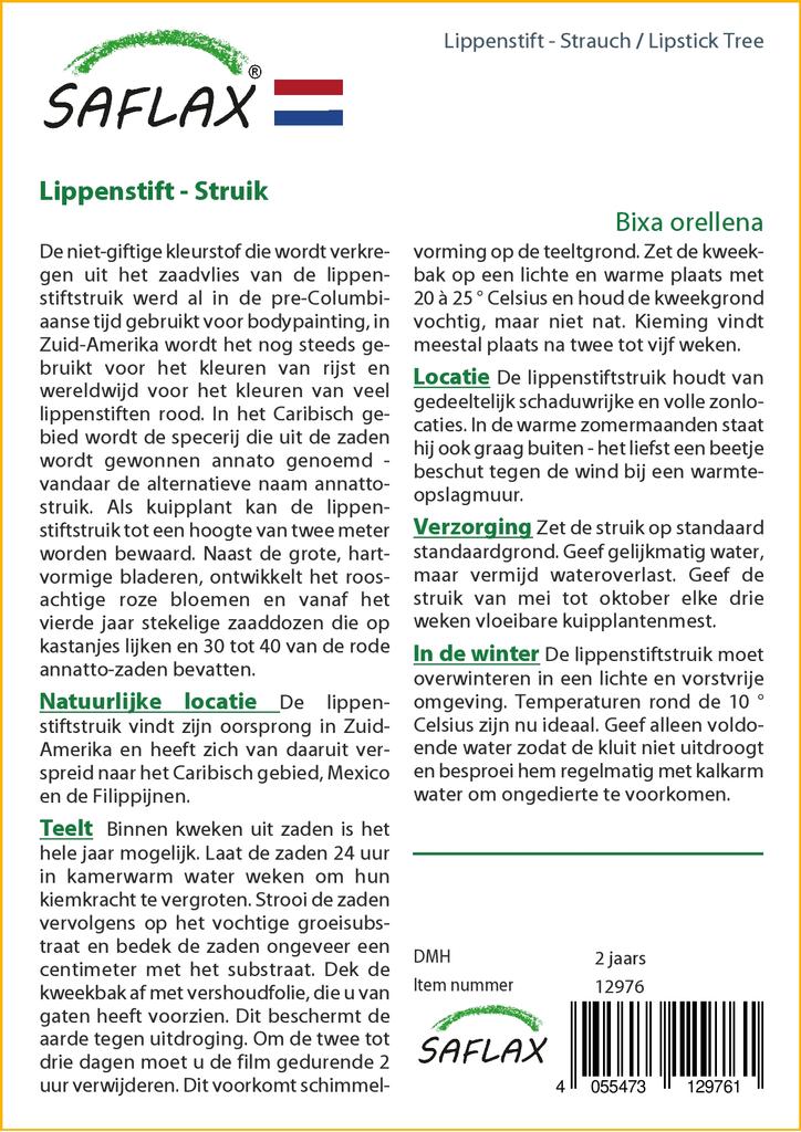 SAFLAX Gift Set - Lipstick Tree - 20 Seeds - With Gift Box, Card, Label and Potting Substrate - Bixa Orellena