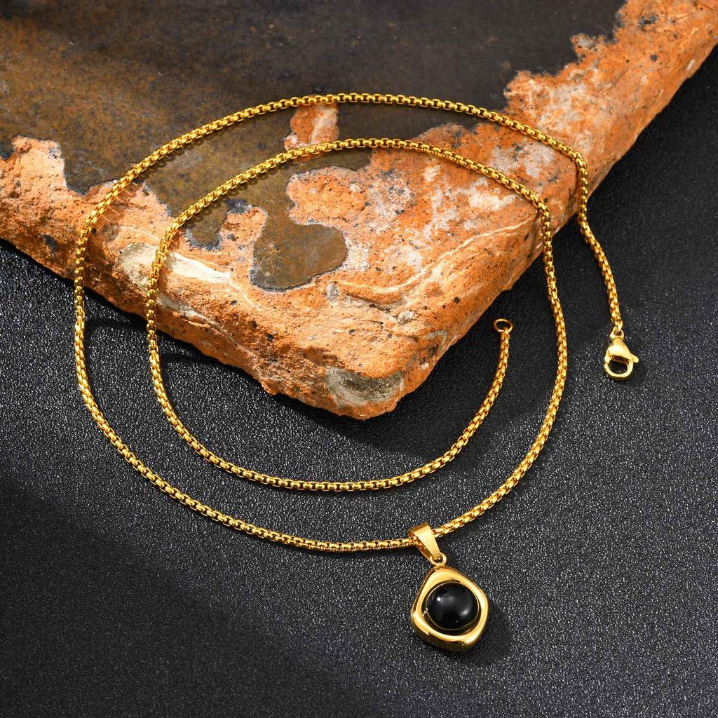 Accessories Men'S Stainless Steel All-Light Irregular Natural Tiger'S Eye Stone Agate Stone Pendant Necklace Pn-2189