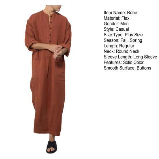 Bata para Hombre Cuello Redondo Mangas Largas Sencilla Dividida Pulóver Media Botonadura Simple Longitud Tobillo Tallas Grandes Ligera Suave Batas de Primavera para Uso Diario