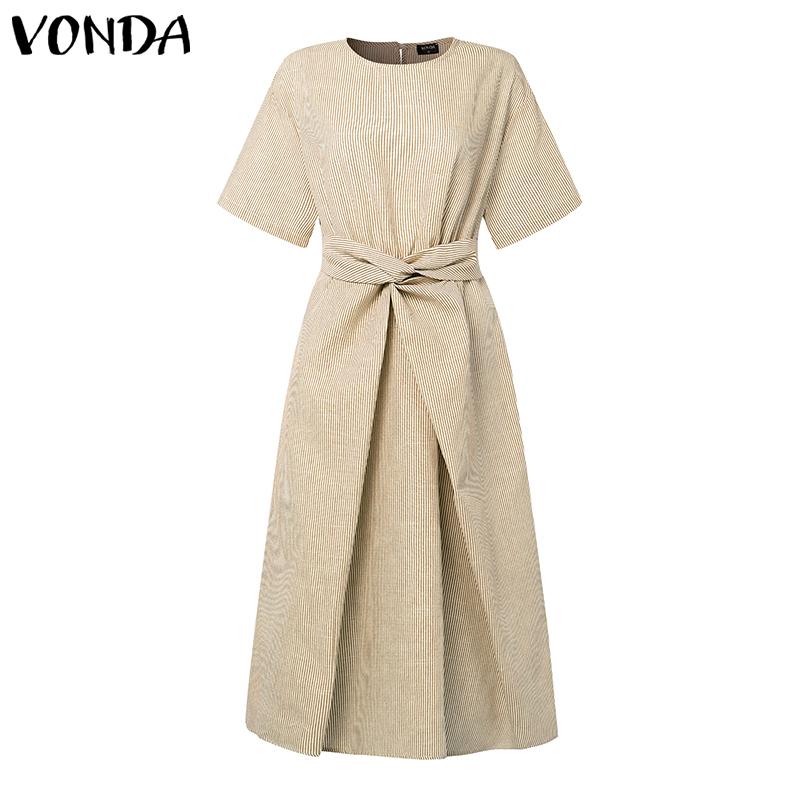 

VONDA Женское элегантное платье с коротким рукавом, в полоску, с перекрутом, повседневное, длинное S