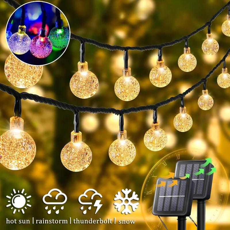 Solar Crystal Globe LED String Lights, 8 Modes IP65 Waterproof Fairy Garland, Solar Christmas Light for Garden Party Outdoor Decor