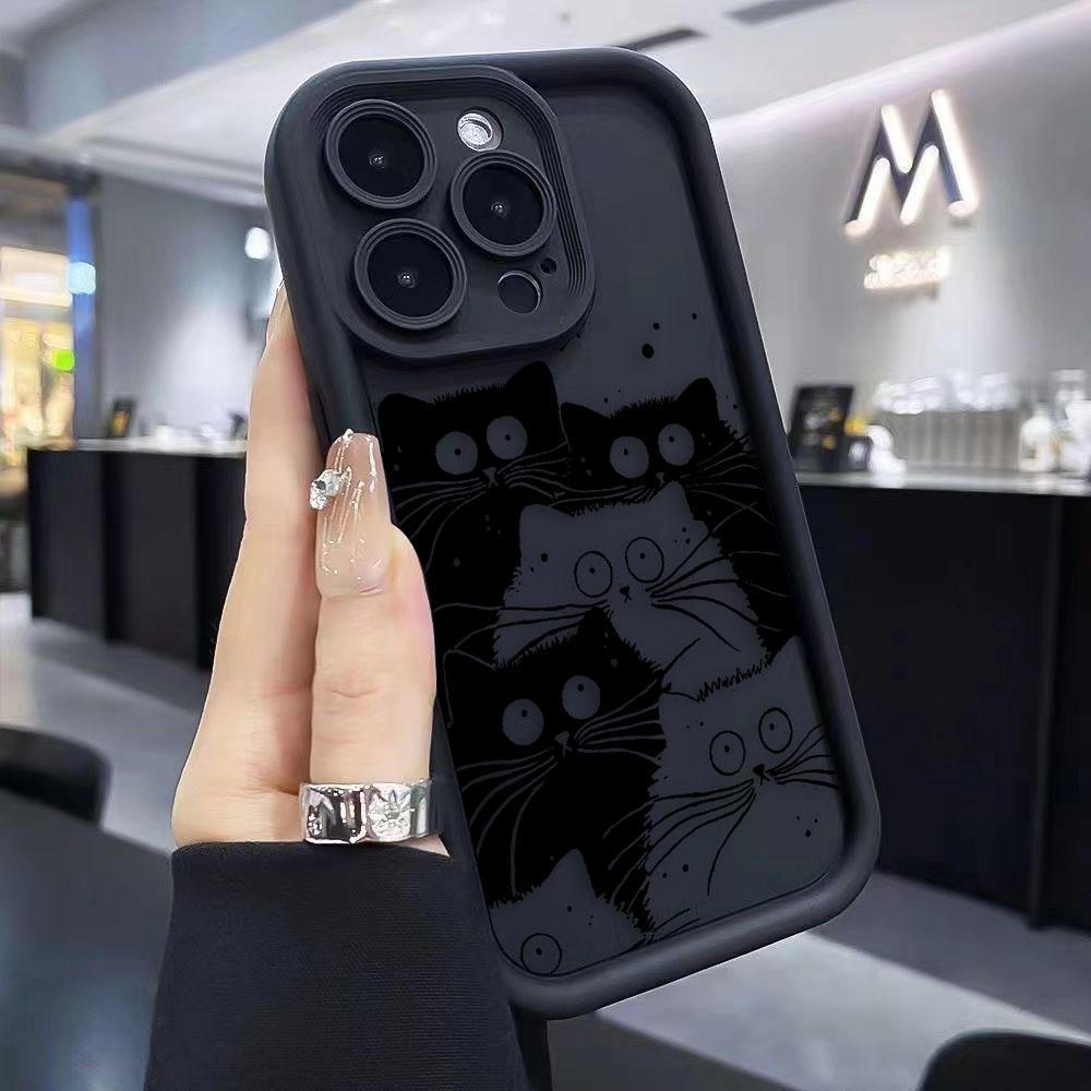 Funny Black Cartoon Cat Phone Case For iPhone Apple 17 AIR 16 16E 11 12 13 14 15 XR Plus Pro Max DIY Case TPU Shockproof Cover