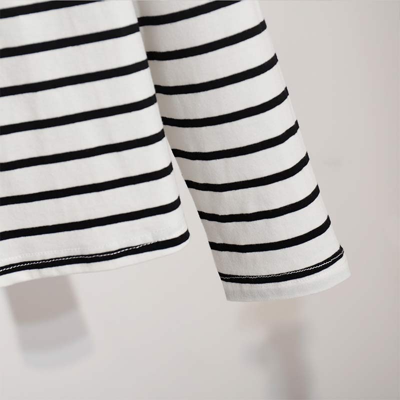 Cozy Loose Long Sleeve Striped T-Shirts Women Autumn Basic Casual Cotton Tops Round Neck Street Style Blouse