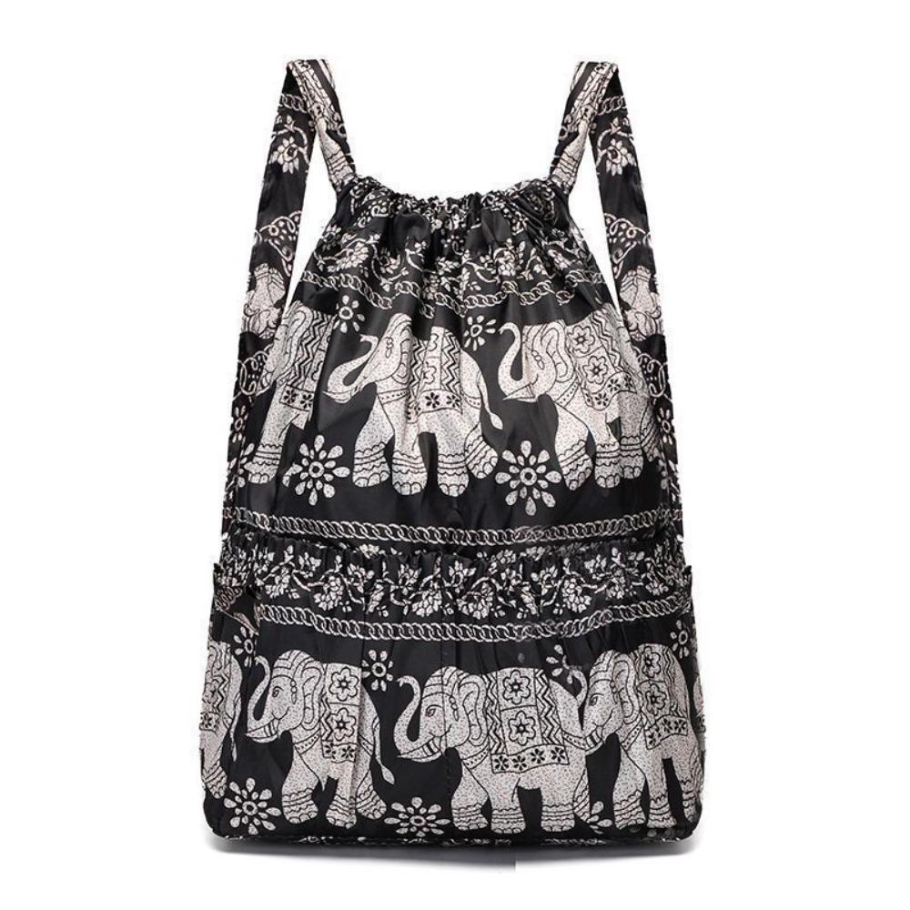 Floral Printed Drawstring Bag Polyester Large Capacity Portable Shopping Bag Lightweight Waterproof Travel Bag Teenage Girls