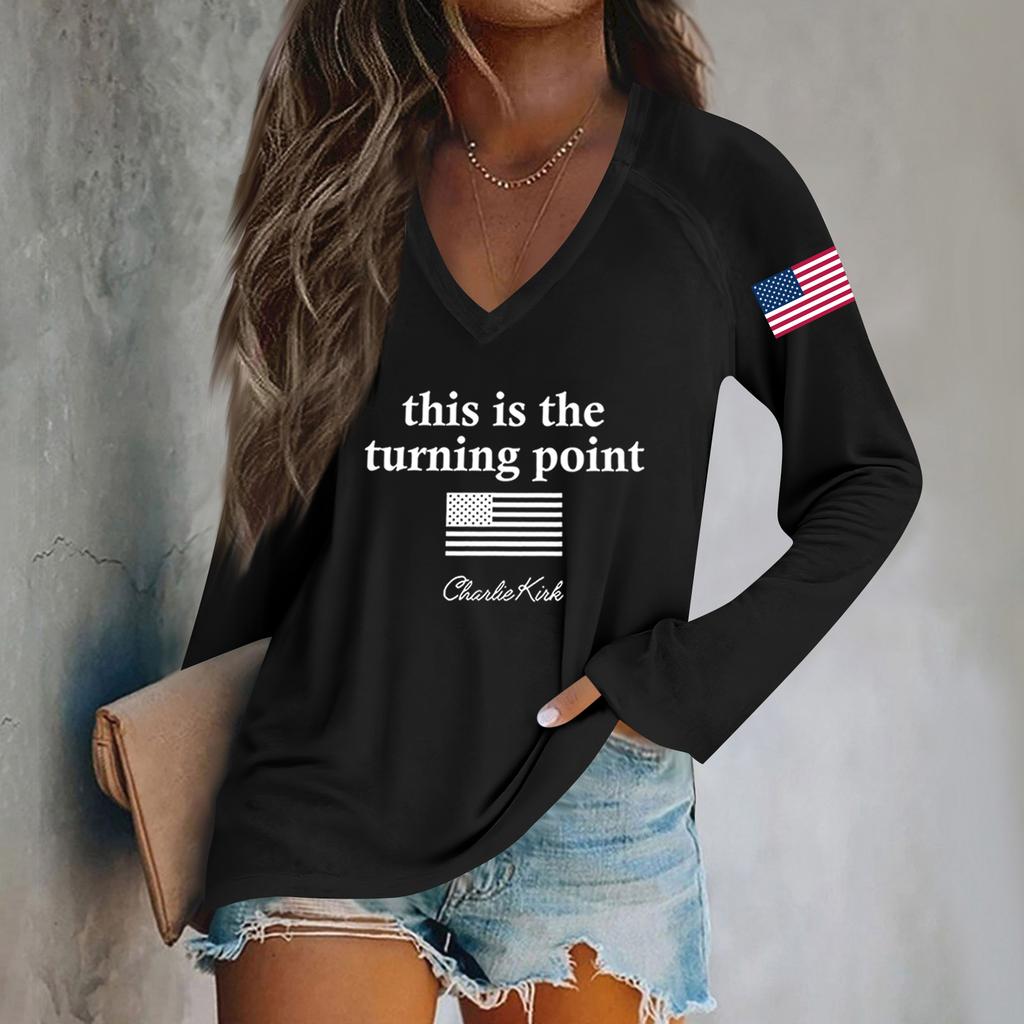 Women's Fashion Casual Long Sleeve Halloween Printed V-Neck Top