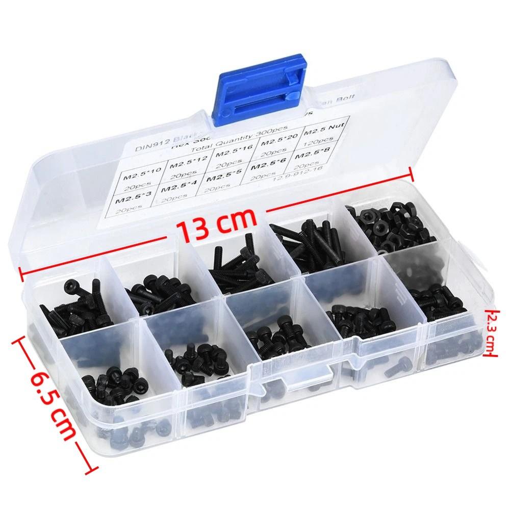 300pcs Alloy Steel Hex Socket Head Screws for automotive maintenance, household use.