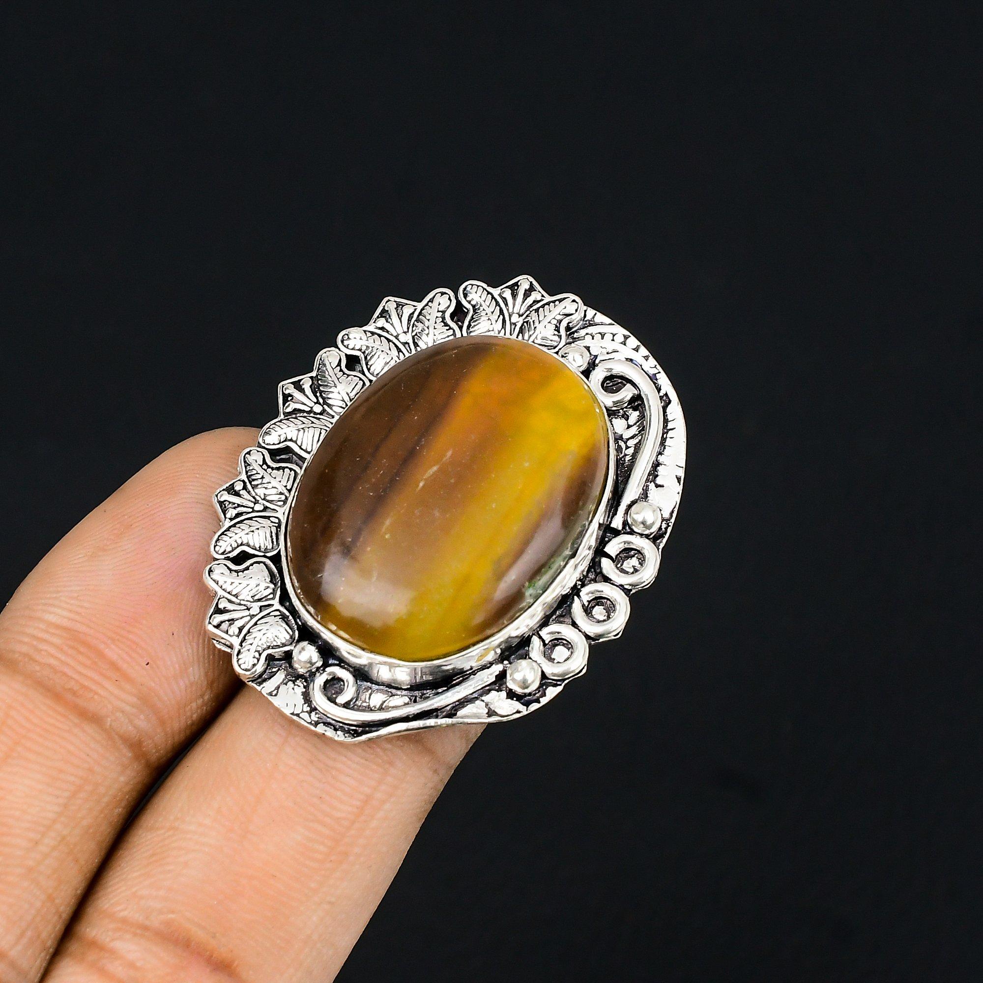 

Multi Fluorite Stone Promise Handmade Mother Ring Size 7.5 925 Sterling Silver 7.5