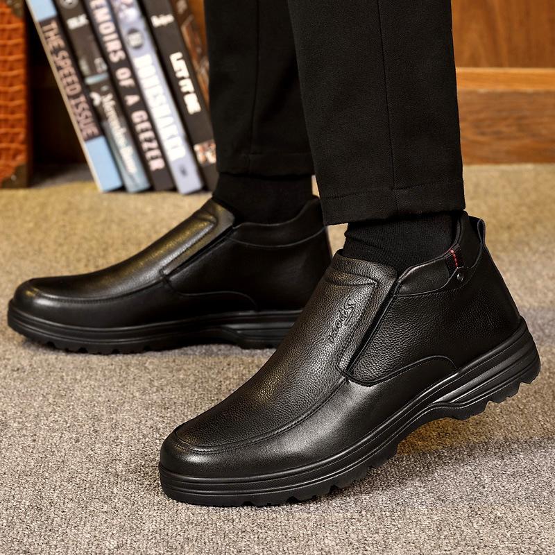 

New leather cotton shoes men s winter velvet warm wool medium and old high-top non-slip dad shoes 38