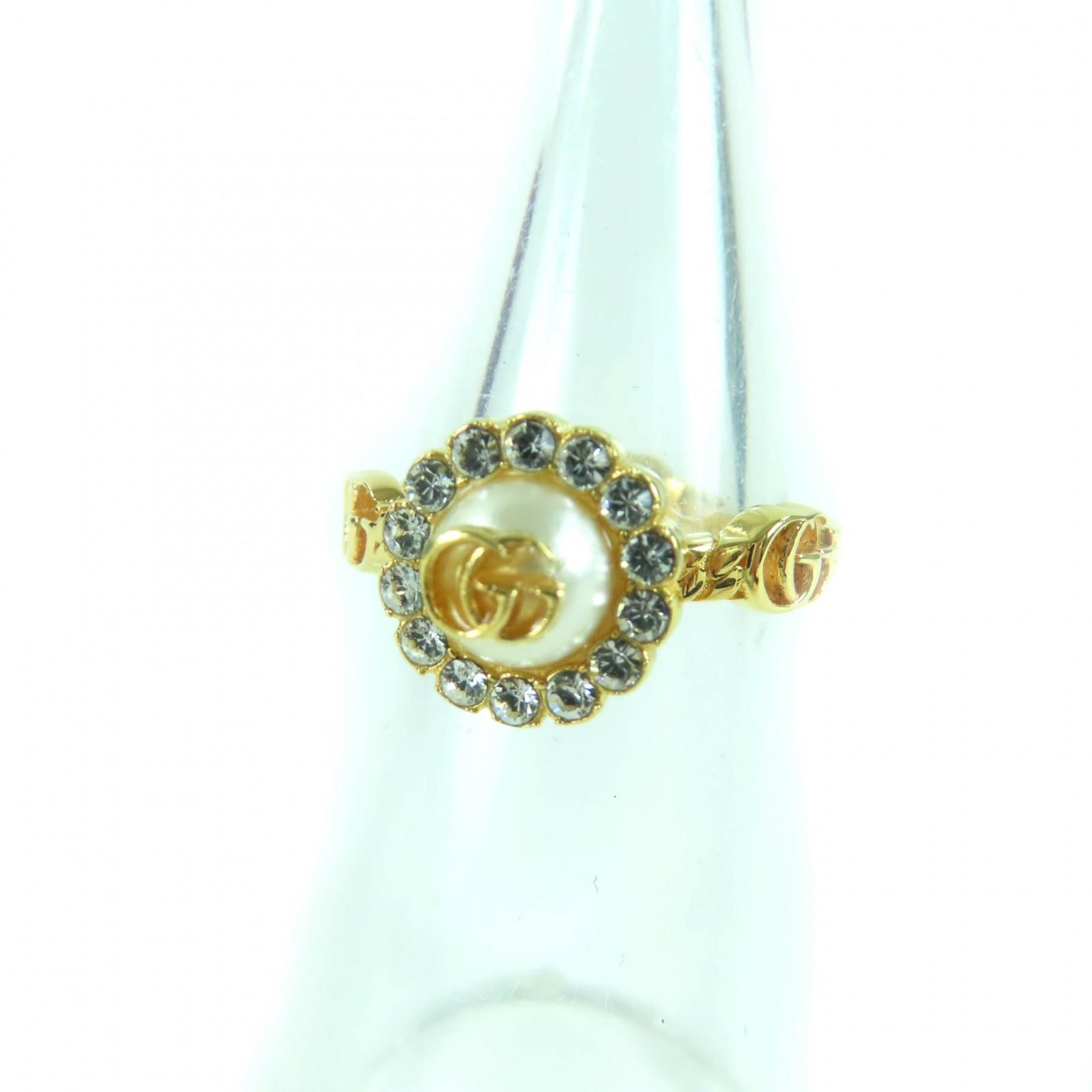 

GUCCI Ring Double G Rhinestone F Pearl Flower gold Women XS 702585 Used