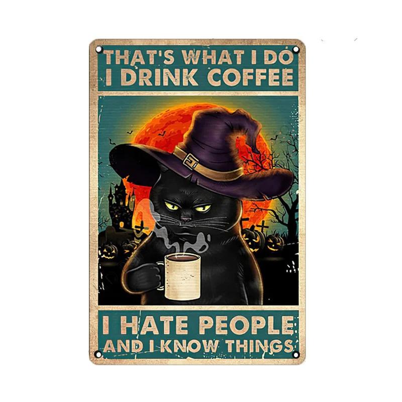 Black Cat Metal Sign Vintage Cattle Metal Plaque Tin Painting Art Poster Kitchen Decoration For Living Room Pet Shop Wall Decor