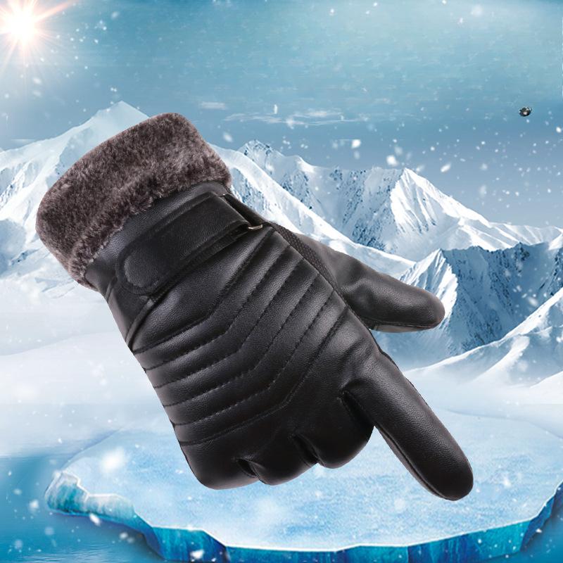 Warm Leather Gloves for Men In Autumn and Winter New Touch Screen Plus Velvet Motorcycle Outdoor Riding Cold Proof Gloves