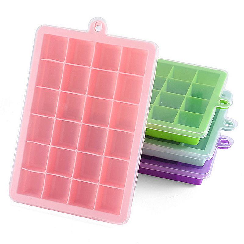 Silicone Ice Cube Trays with Lids: 15-grid & 24-grid Food-Grade Molds 