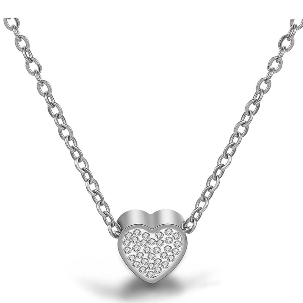 12MM Rhinestone Heart Titanium Steel Necklace - European & American Style