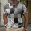 Men Polo Shirt Grid Short Sleeve 3d Print Tops Fashion Polyester Breathable Comfortable Polos Shirts