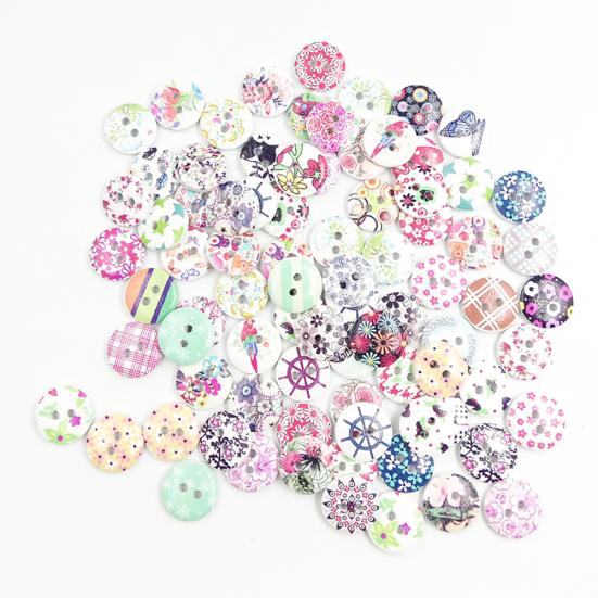 100 Stück Kleine Blumen Design Holzknöpfe Nähen Handarbeit Kunst DIY Dekoration