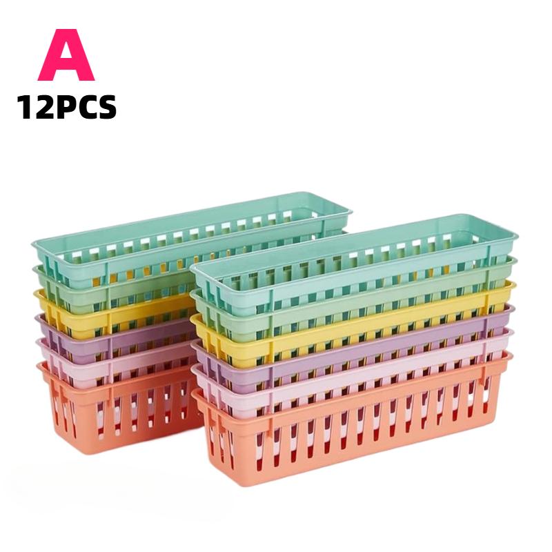 

12pcs Colorful Plastic Pencil Organizers Square Storage Basket Macaron Organizing Basket Crayons Stationery Art Supplies Storage