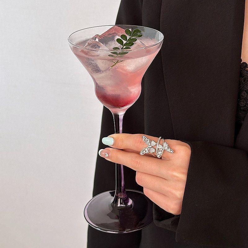 Artistic Purple High Footed Glass Cup Champagne Glass Home Girls Slightly Tipsy Upscale Burgundy Cup Bar Goblet Cocktail Glass