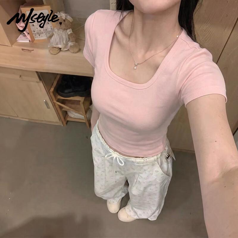 

MJ STYLE Women s Square Neck Short Sleeve T-Shirt L