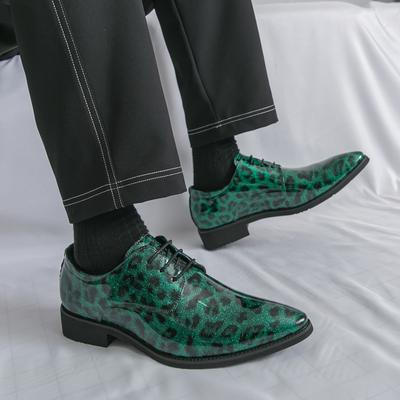 Men Fashion Leopard Print Dance Club Derby Shoes For Man Business Dress Lace-Up Glossy Patent Leather Men's Wedding Party Shoes