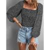 Slim Looking Square Collar Fashion Print Pullover Long Sleeves T-shirt