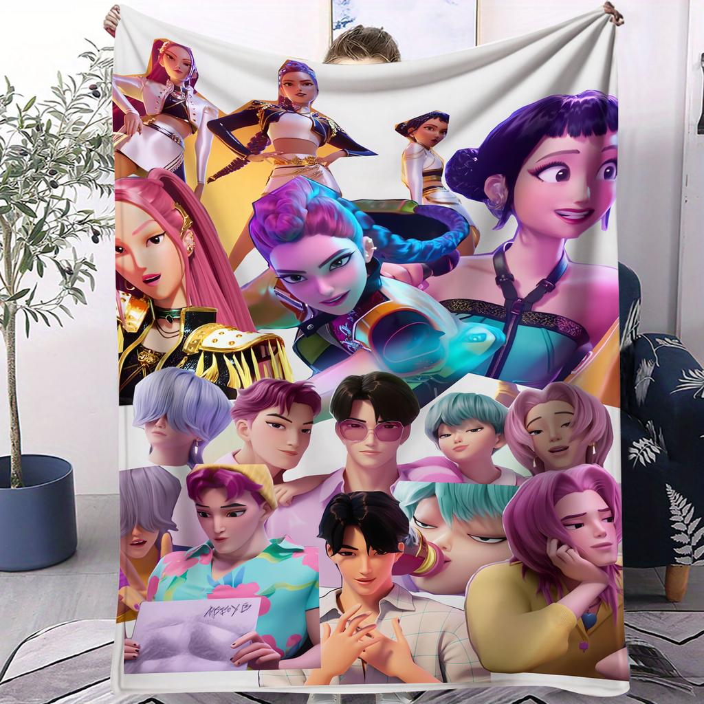 K Pop Demon Hunters Flannel Blanket Hot Anime Plush Warm Throw for Home Leisure Sofa Bed Cover Office Nap Camping Travel Gift