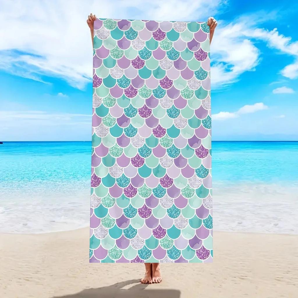 Shark Pattern Striped Beach Towel 2D Flat Printed Peach Skin Soft Large Bath Towel For Swimming Pool Sunbathing Summer Sport