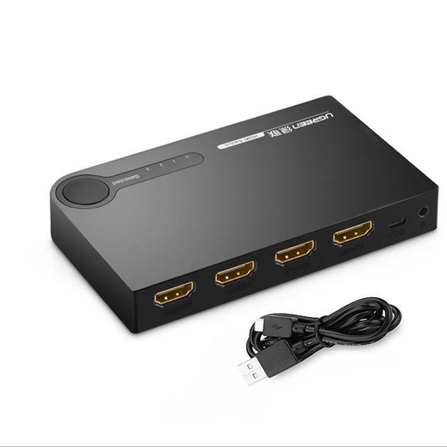 Ugreen 3-Port HDMI Switch Splitter - 4K 3D, 7.5 Gbps Speed, 36-bit Color Depth, Black (Model 40234)