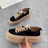 Black platform canvas shoes women's spring 2025 new versatile round head Internet celebrity muffin heightening casual shoes