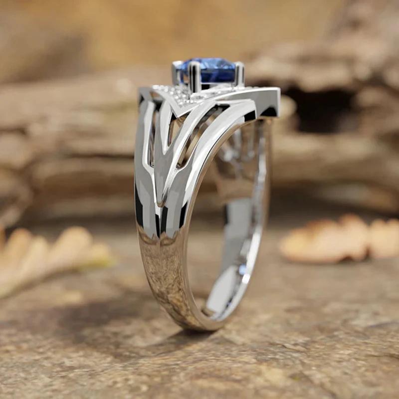 Exquisite Creative Blue Cubic Zirconia Rings Female Brilliant Novel Accessories for Lady Charms Attractive Party Jewelry